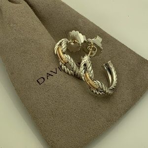 David Yurman Two-Tone Cable Hoop Earrings - Silver and Gold